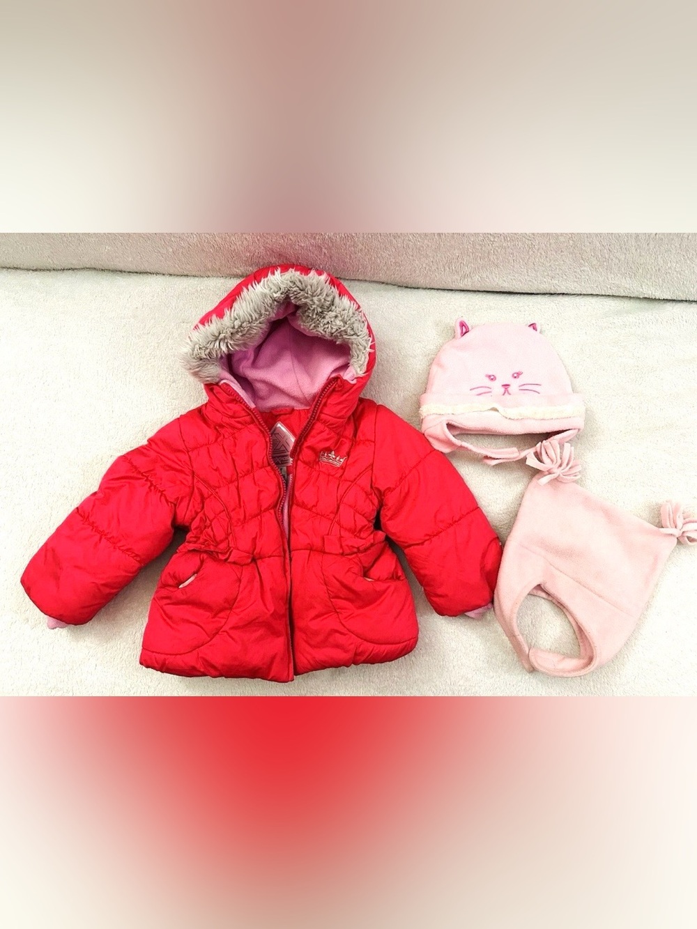 Winter Girls Set Puffer Jacket & Hats Girl Size 2T Excellent Condition